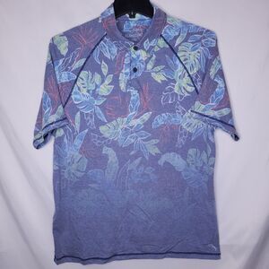 Tommy Bahama Polo Shirt Mens Large Floral Blue Boardwalk Fade Islandzone